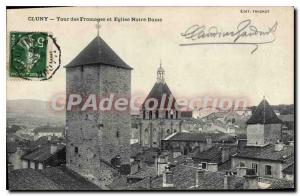 Old Postcard Cluny Cheese Tower and Notre Dame Church