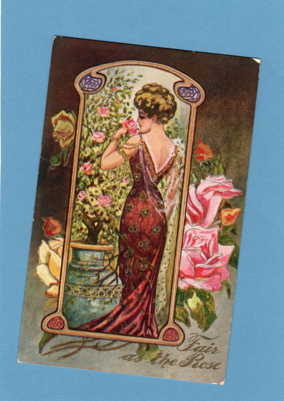 Fair Is The Rose, Lady / Woman With Flowers Postcard Embossed