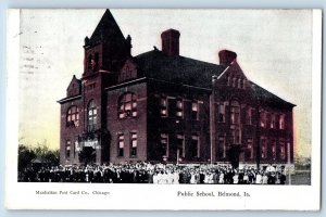 Belmond Iowa IA Postcard Public School Building Exterior People 1912 Antique