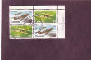 Used Inscription Block of Four, Canada Airplanes, Scott # 875-76