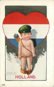 American Art Dutch Boy Patriotic Holland Heart Flag Ullman 1906 Postcard 1238