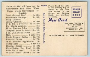 AD Postcard PA Johnstown Frank's Economy Stores Market Ice Cream Price List AC5