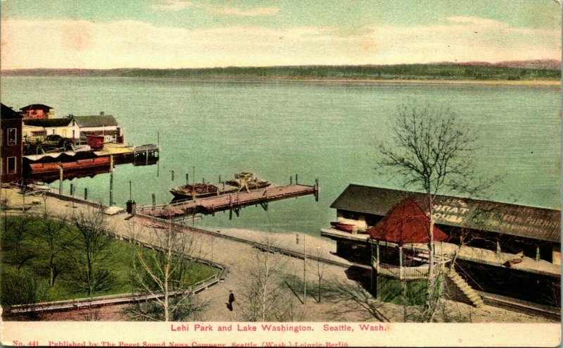 Leschi Park Boat House Printing Error Seattle Washington WA UDB Postcard UNP