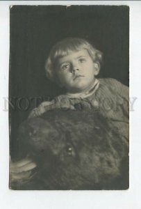 462444 RUSSIA Boy w/ BEAR Taxidermy Vintage REAL PHOTO