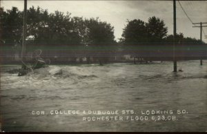 Rochester MN 1908 Flood College & Dubuque Streets Real Photo Postcard