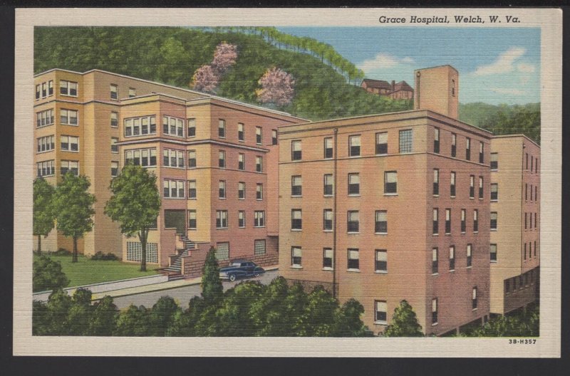 West Virginia WELCH Grace Hospital by Genuine Curteich-Chicago ~ Linen