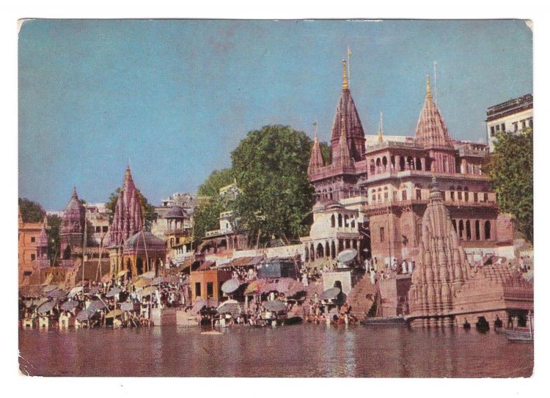 India Ganges River Varanasi Benares Pilgrims 4X6 Postcard