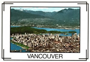 CONTINENTAL SIZE POSTCARD AERIAL SKYLINE VIEW OF VANCOUVER BRITISH COLUMBIA