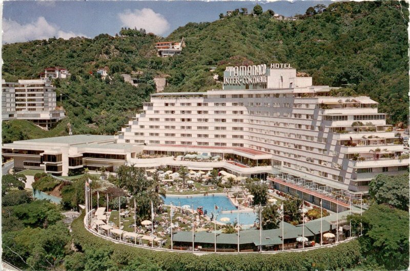 Vintage postcard from Caracas, Venezuela: Hotel, Tennis, Factory