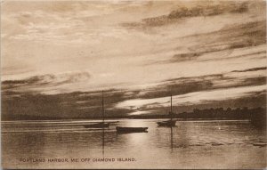 Portland ME Harbor off Diamond Island Tuck c1910 Peak Island Cancel Postcard H50