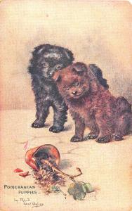 Raphael Tuck Signed Maude West Watson Pomeranian Puppies Postcard