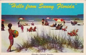 Greetings Hello From Sunny Florida Beach Scene 1962