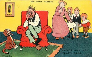 Postcard 1907 Browne Father has tooth ache dog comic humor Davidson TP24-2552