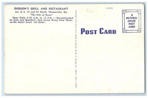 c1940's Dodson's Grill And Restaurant Thomasville Georgia GA Unposted Postcard