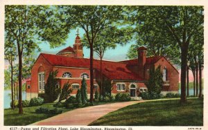 Pump & Filtration Plant Building Landmark Lake Bloomington Illinois IL Postcard