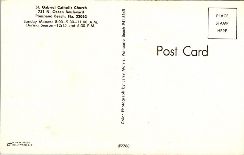 St Gabriel Catholic Church Pompano Beach Florida FL Postcard Hollywood FLA UNP 