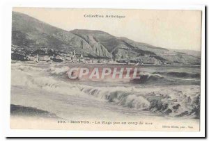 Menton Old Postcard Beach by heavy sea