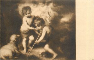 Painting fine art postcard Murillo - Jesus y San Juan 1934