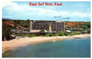 Panoramic View of Kalapaki Beach & Kauai Surf Hotel Hawaii Postcard 1970