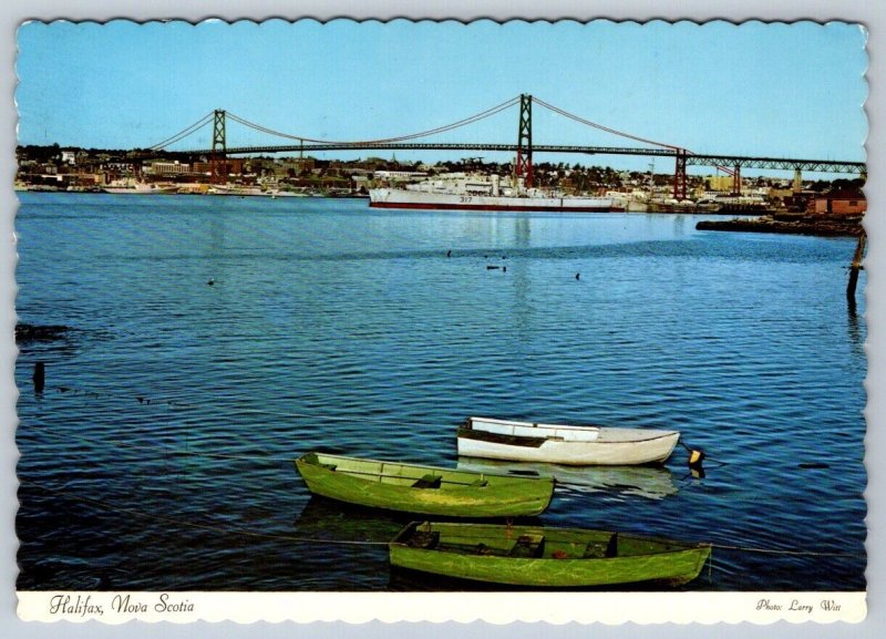 Dory Boats, Destroyer, Angus L MacDonald Bridge, Halifax NS, 1974 Postcard