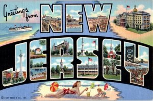 1940s Large Letter Greetings from New Jersey Postcard