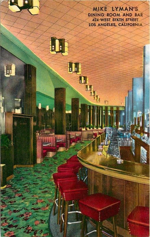Colorful Mike Lyman's Dining room & Bar. 424 W 6th St, Los Angeles Postcard