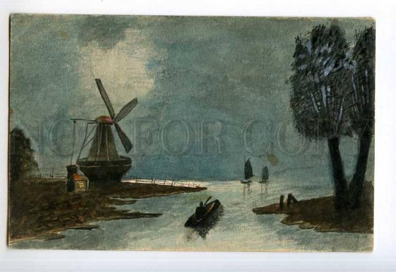 248906 Russia MILL Landscape Old Ulybin hand painted postcard