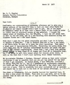 1958 GEORGIA-PACIFIC COPRORATION SAVANNAH GA BUYING LEASING SAWMILL LETTER Z850