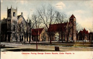 Churches Facing George Greene Square Cedar Rapids IA c1908 Vintage Postcard B35