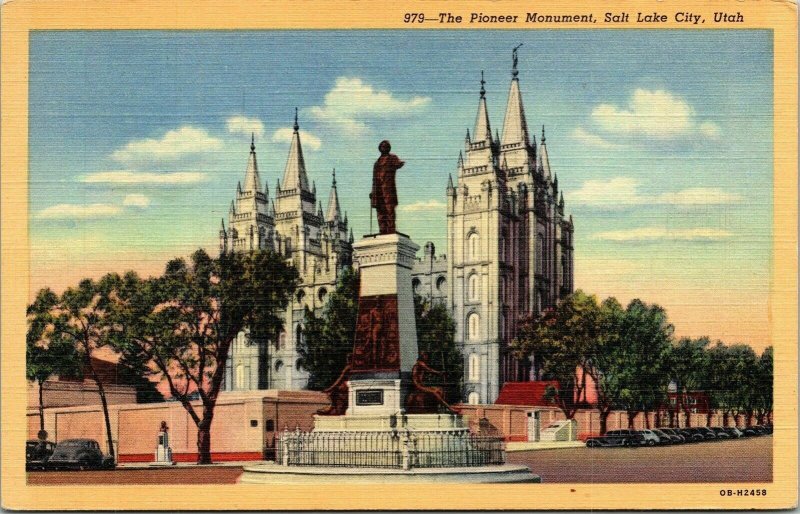 Pioneer Monument Salt Lake City Utah UT Linen Postcard Curteich VTG UNP Vintage  