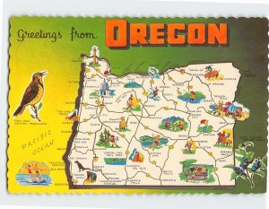 Postcard Oregon Map & Attractions Greetings from Oregon USA