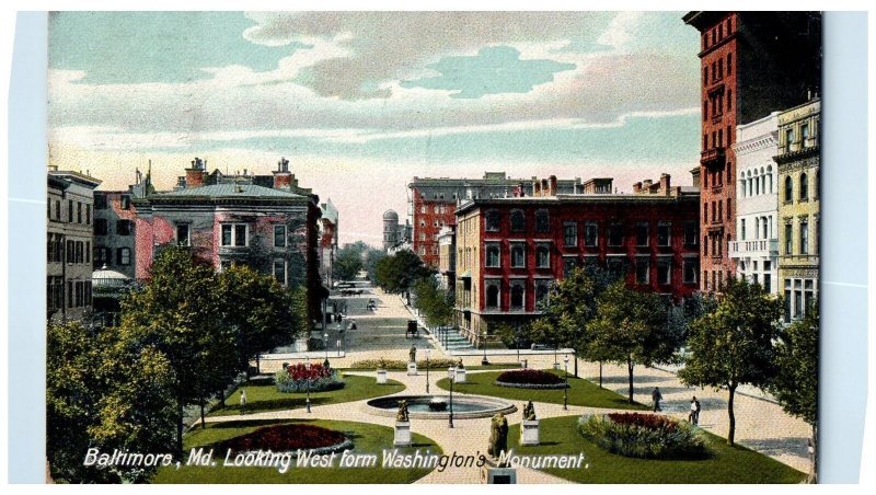 1910 Looking West From Washington Monument Baltimore Maryland MD Posted Postcard