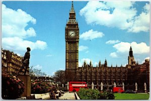 VINTAGE CONTINENTAL SIZED POSTCARD BIG BEN AND PARLIAMENT LONDON UK (3) STAMPS