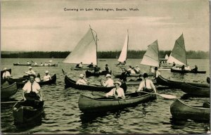USA Canoeing on Lake Washington Seattle Washington Vintage Postcard C033