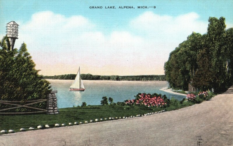 Vintage Postcard 1930's Grand Lake Scenic Sunset Northern MI Alpena ...