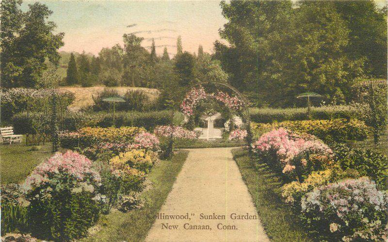 1935 New Canaan Connecticut Collinwood Sunken Garden hand colored 11844