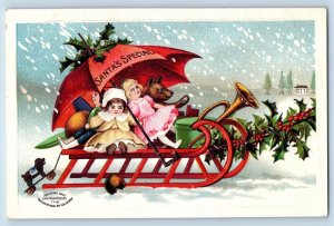 Christmas Postcard Cart With Toys Santa's Special Holly Berries Clapsaddle