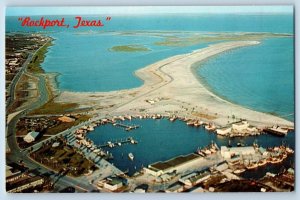 Rockport Texas Postcard Aerial View Sand Beach yacht Basin c1960 Vintage Antique