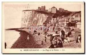 Old Postcard Mers Les Bains Beach and the Cliff