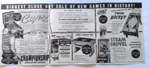 Chicago Coin 1957 Pinball Machine Arcade Games Pool Hockey Flyer RARE Foldout