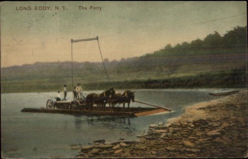 Long Eddy NY Ferry Boat & Horses c1910 Postcard