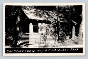 RPPC Camp Fire Lodge West Yellowstone Montana Roy D Christensen Photo Postcard 1
