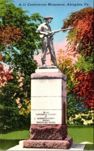 Abingdon, VA Virginia  CONFEDERATE MONUMENT Civil War Statue  ca1940's Postcard