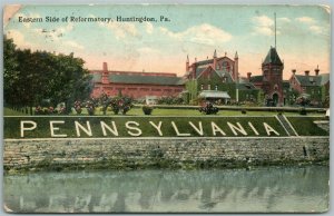 HUNTINGDON PA REFORMATORY 1917 ANTIQUE POSTCARD w/ CORK CANCEL