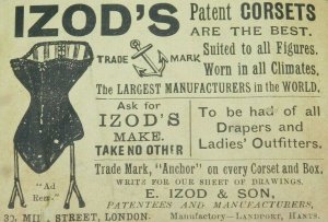 1880s E. Izod & Son Patent Corsets New York, Engraved Victorian Print Ad L10