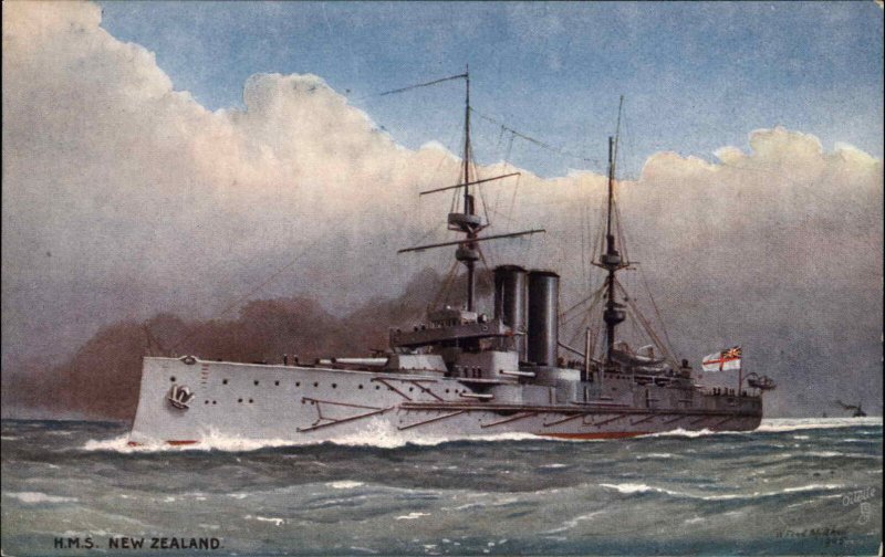 TUCK British Navy Battleship HMS NEW ZEALAND c1910 Postcard 