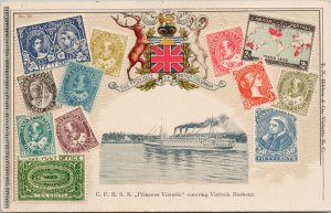 SS Princess Victoria entering Victoria BC Harbour Embossed Stamp Postcard E99