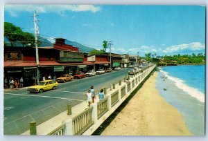 1960 Maui Hawaii Postcard Front Street Lahaina Island Whaling Capitol Building