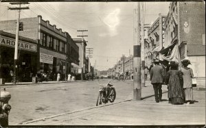 Lewiston Idaho Main Street Shops Early Motorbike Real Photo Vintage Postcard