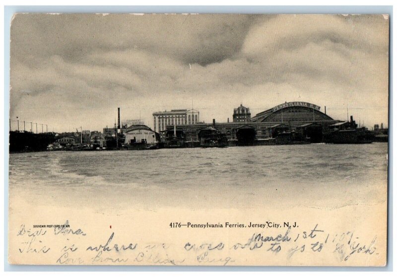 1907 Overlooking Pennsylvania Ferries Jersey City New Jersey NJ Vintage Postcard